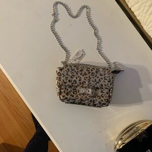 Gigi gold/brown cheetah quilted Silver adjustable Chain small Bag. NWT